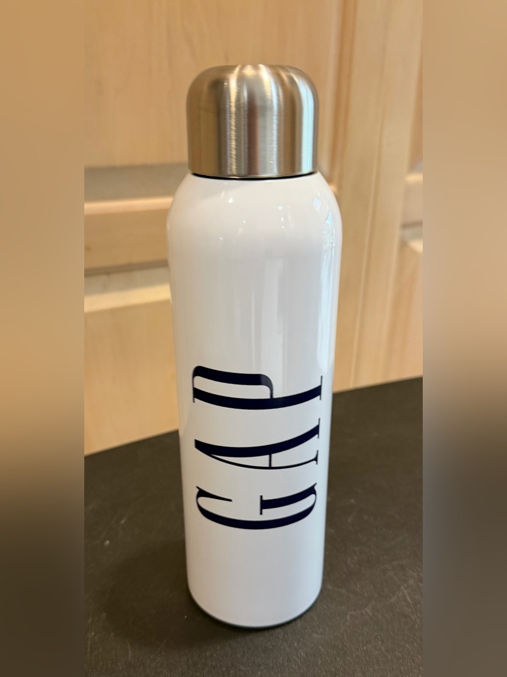 GAP White Water Bottle with Navy Logo